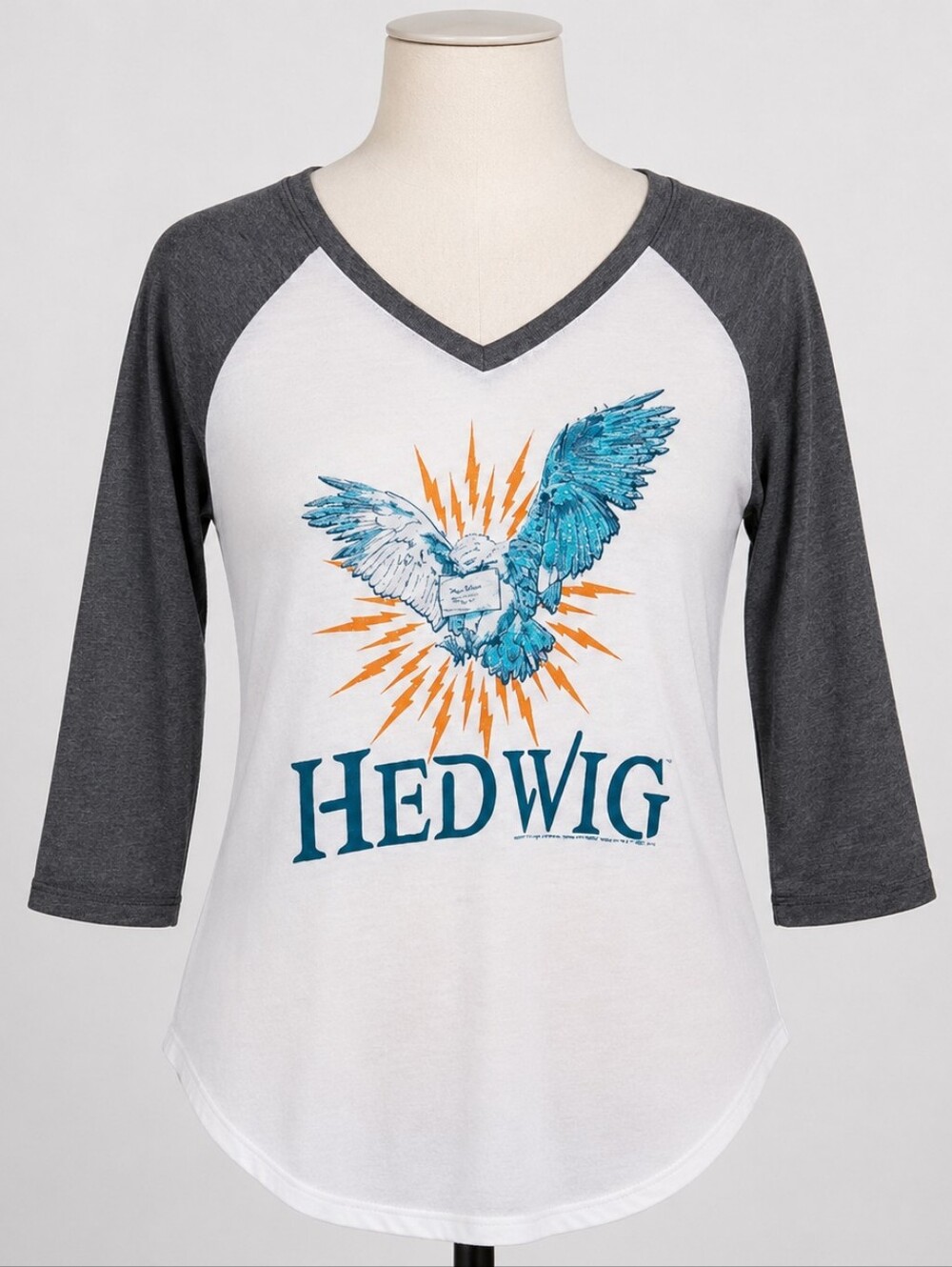 New Harry Potter Hedwig Gray & White Baseball Tee